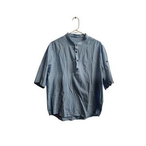 Men's Large Blue 1/4 Button Up Short‎ Sleeve Dress Shirt